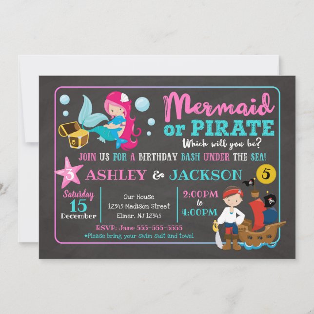 Mermaid and Pirate Joint Birthday Invitation (Front)