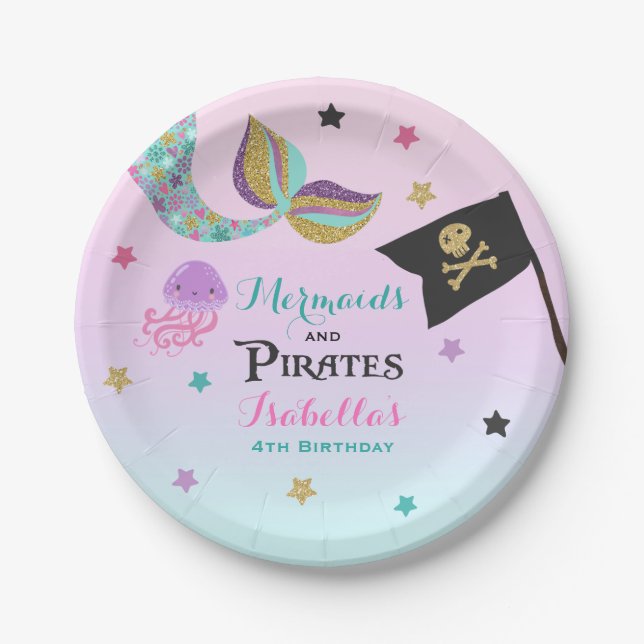 Mermaid And Pirate Paper Party Plates (Front)