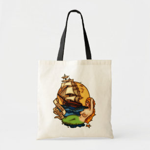 Mermaid and Pirate Ship Tote Bag