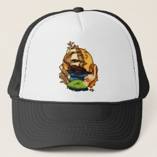 Mermaid and Pirate Ship Trucker Hat