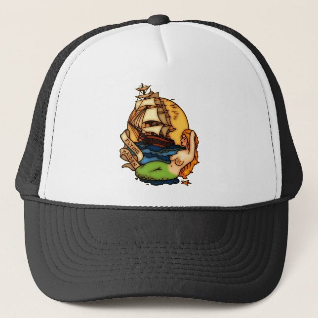 Mermaid and Pirate Ship Trucker Hat (Front)