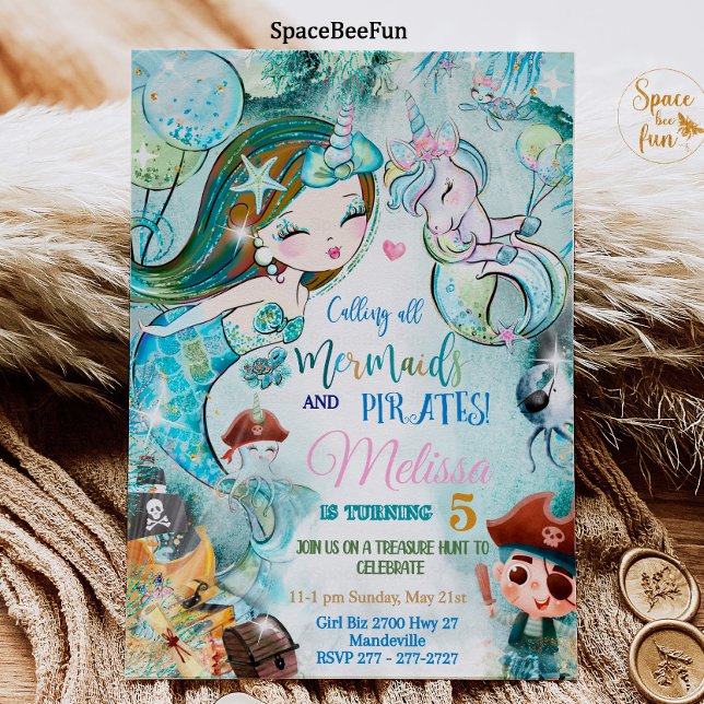 Mermaid and Pirates Birthday Invitation Unicorn  (Creator Uploaded)