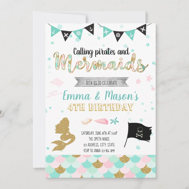 Mermaid and pirates party invitation (Front)