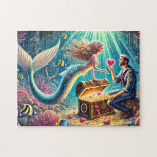 Mermaid and Sailor Romantic Underwater Treasure Jigsaw Puzzle