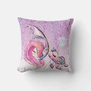 Mermaid and Sea Turtle and Friends, Add Initials Cushion