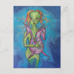 Mermaid and seahorse postcard