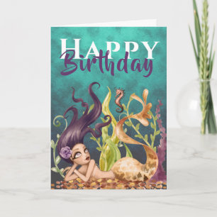 Mermaid and Seahorse Under the Sea Beach Birthday Card