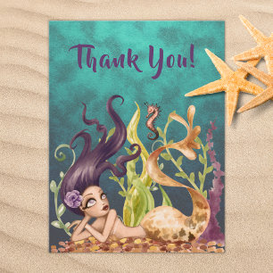 Mermaid and Seahorse Under the Sea Beach Thank You Postcard