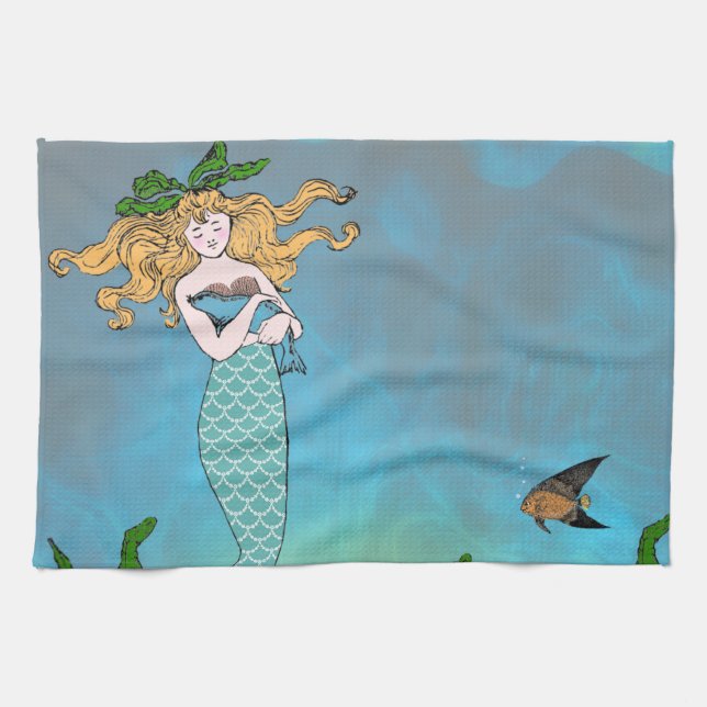 Mermaid and seal tea towel (Horizontal)