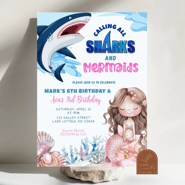 Mermaid and Sharks Summer Joint birthday Invitation (Creator Uploaded)