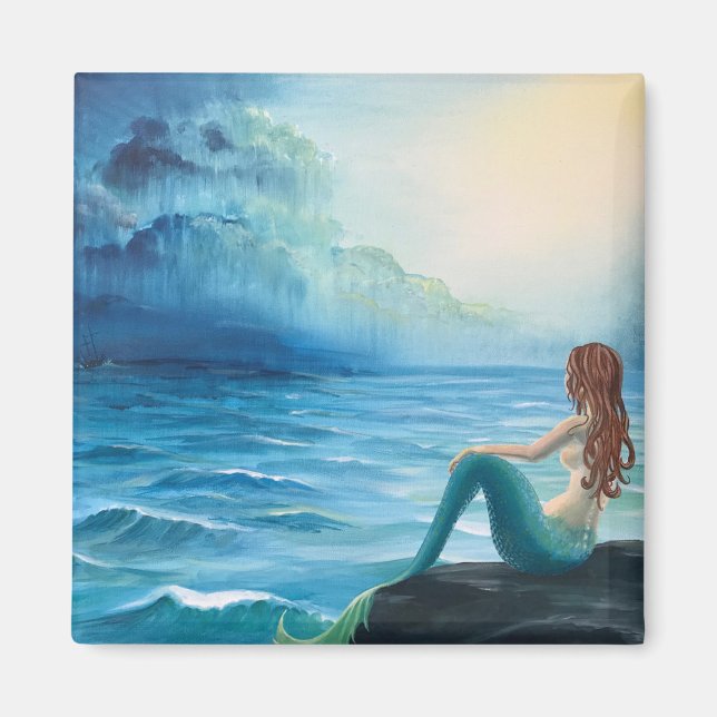Mermaid and Ship at Sea Art Magnet (Front)