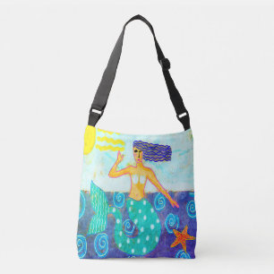 Mermaid and Starfish Abstract Art Beach Bag