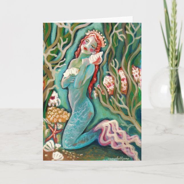 Mermaid and The Sea Shell Blank Greeting Card (Front)