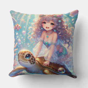 Mermaid and turtle Square Pillow