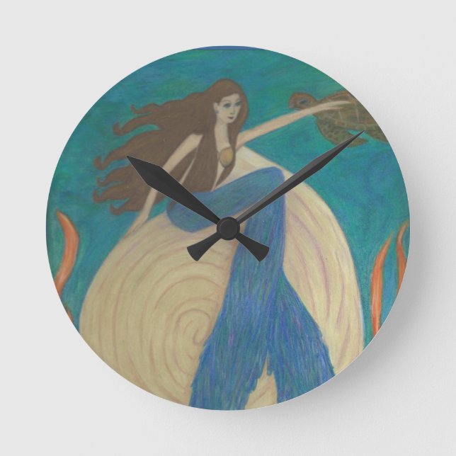 Mermaid and Turtle Wall Clock (Front)