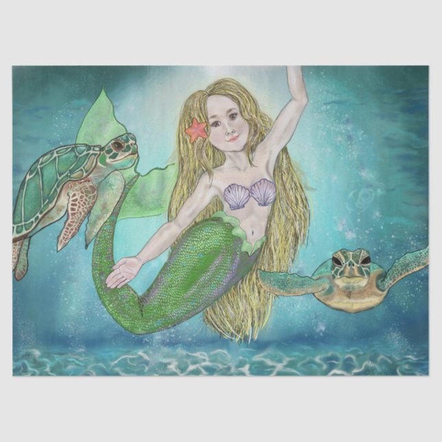  Mermaid and Turtles Moonlit Dance Tissue Paper (Front)