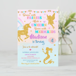 Mermaid and unicorn birthday invitation Girl bday