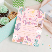 Mermaid and Unicorn Birthday Invitation - Instant 