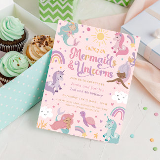 Mermaid and Unicorn Birthday Invitation - Instant 
