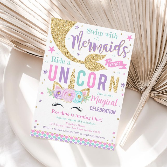 Mermaid And Unicorn Magical Birthday Invitation (Creator Uploaded)