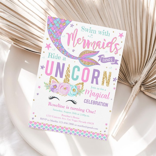 Mermaid And Unicorn Magical Birthday Invitation (Creator Uploaded)