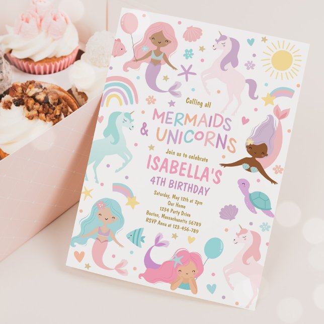 Mermaid And Unicorn Magical Birthday Party  Invitation (Creator Uploaded)