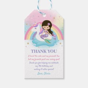 Mermaid and Unicorn Pool Birthday Party Thank You  Gift Tags