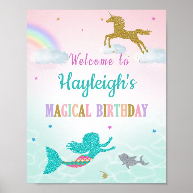 Mermaid and Unicorn welcome party sign (Front)