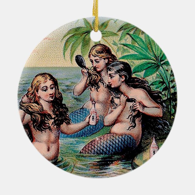 Mermaid Antique Magic Nautical Ocean Ceramic Ornament (Back)