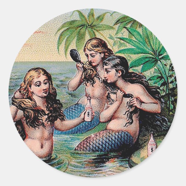 Mermaid Antique Magic Nautical Ocean Classic Round Sticker (Front)