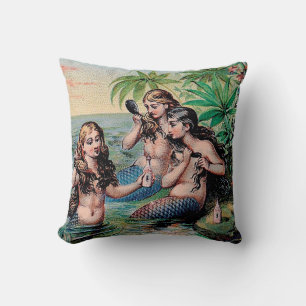 Mermaid Antique Magic Nautical Ocean Cushion