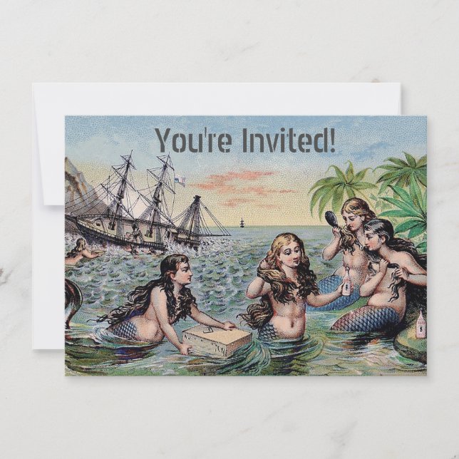 Mermaid Antique Magic Nautical Ocean Invitation (Front)