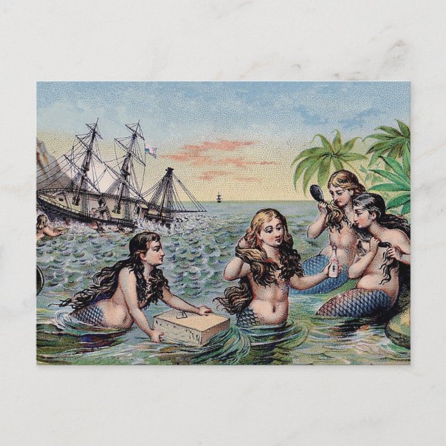 Mermaid Antique Magic Nautical Ocean Postcard (Front)