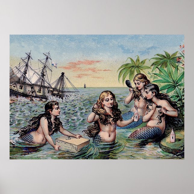 Mermaid Antique Magic Nautical Ocean Poster (Front)