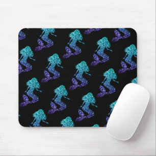Mermaid aqua blue ombre Sparkles pattern black Mouse Pad