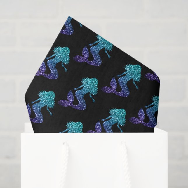 Mermaid aqua blue ombre Sparkles pattern black Tissue Paper (Gift Bag)