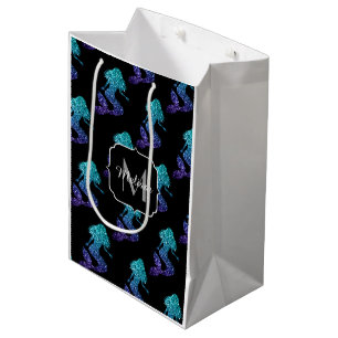 Mermaid aqua blue ombre Sparkles pattern Monogram Medium Gift Bag