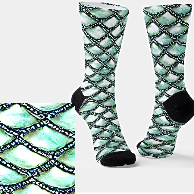 Mermaid Aqua Scales Pearled Silver Diamond Socks (Creator Uploaded)