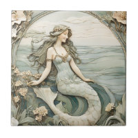 Mermaid Art Nouveau Faux Relief Mint R Ocean Sea