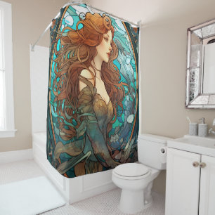 Mermaid Art Nouveau Style Shower Curtain