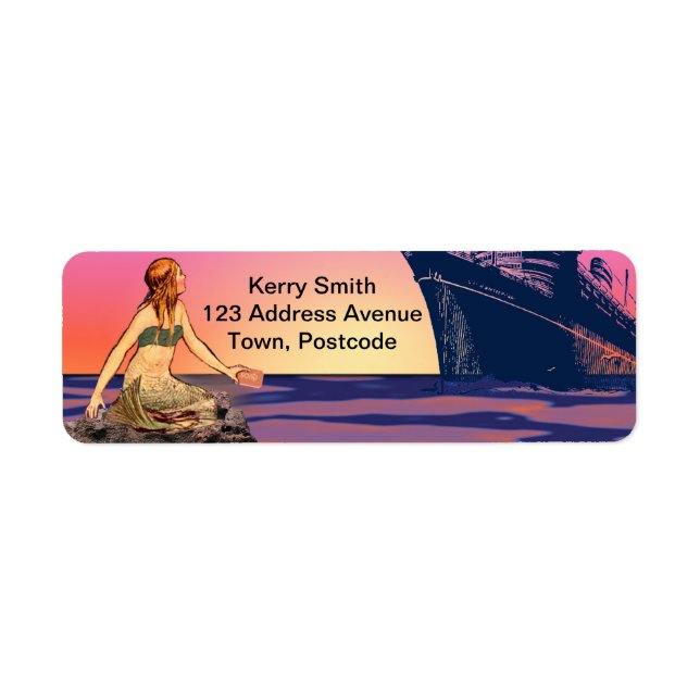 Mermaid at sunset return address label (Front)