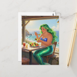 Mermaid at the Cafe Eating Salad Postcard