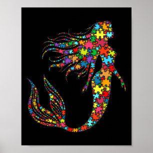 Mermaid Autism Puzzle For Women Men Kids - Autism  Poster