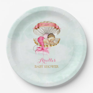 Mermaid Baby Clam Shell Tiara Pearls Pink Gold Paper Plate