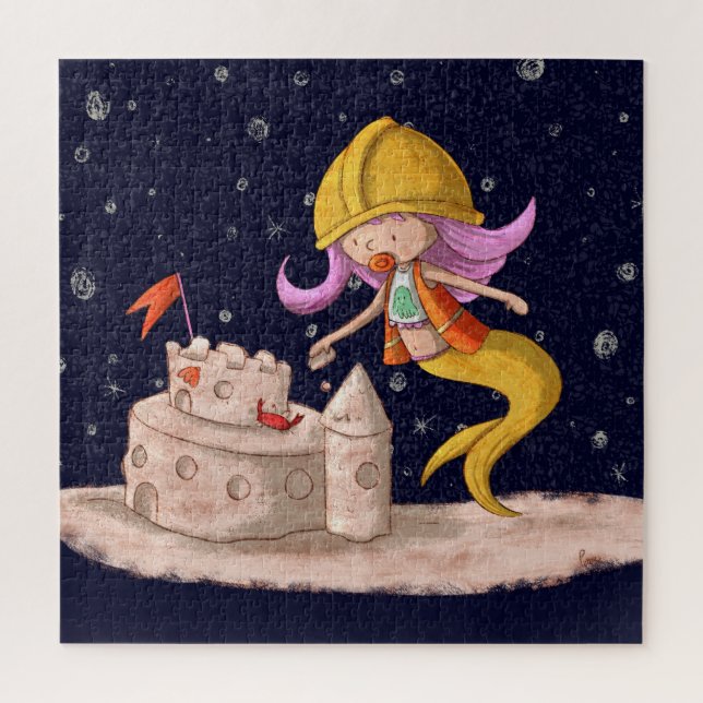 Mermaid Baby Construction Worker Sand Castle Jigsaw Puzzle (Vertical)