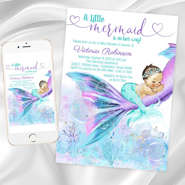 Mermaid Baby Girl Baby Shower Invitation (Mermaid Baby Girl Baby Shower Invitation. Instant download and printed invitations available.)