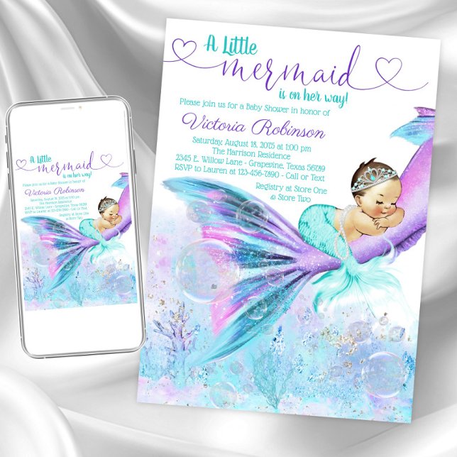 Mermaid Baby Girl Baby Shower Invitation (Cute mermaid baby shower invitation. Instant download and printed invitations available.)