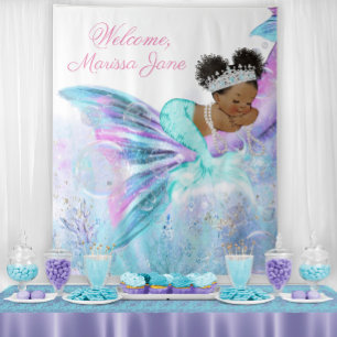 Mermaid Baby Shower Backdrop Afro Mermaid Banner Tapestry