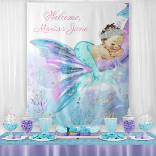 Mermaid Baby Shower Backdrop Brunette Mermaid Tapestry