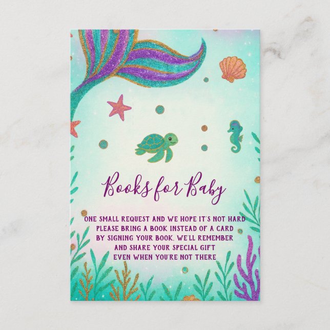 Mermaid Baby Shower Books for baby  Enclosure Card (Front)